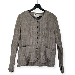 FLAX Linen Lagenlook Button Front Jacket Top Size Small